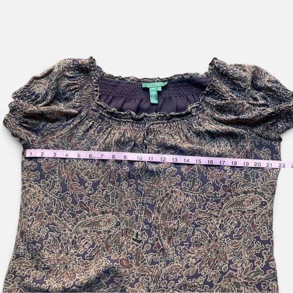 Lauren Ralph Lauren Silk Purple Paisley Pattern Ruffle Y2K Inspo Blouse Sz XL - Picture 4 of 6